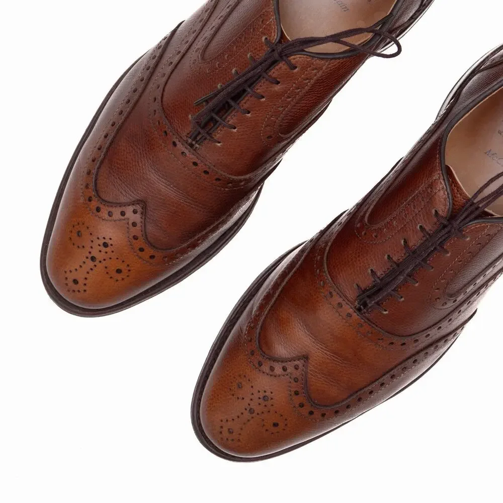 $395 Allen Edmonds McClain Brown Pebbled Leather Wingtip Oxford Shoes US10 EEE